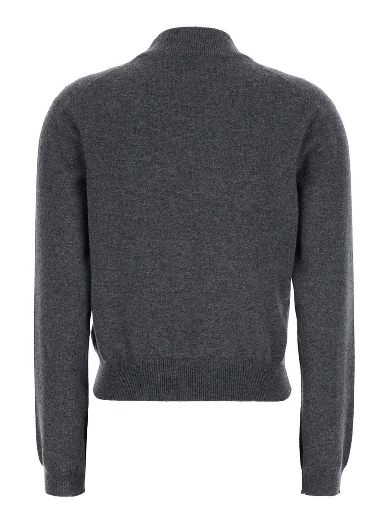 Grey Sweater With Mock Neck And Monil Detail On The Front In Cashmere Woman