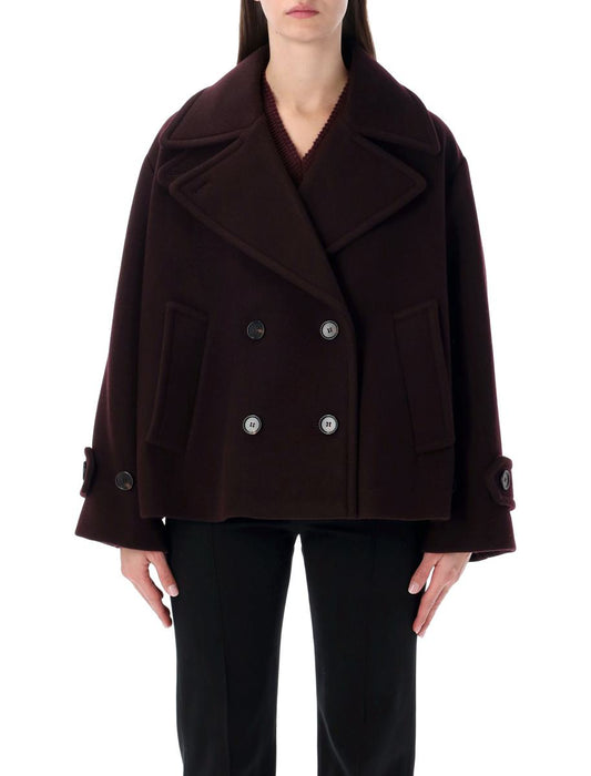 Chloé Short Double-Breasted Wool Coat In Bordeaux