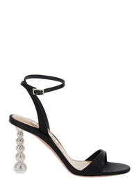 'Yes Baby' Black Strappy Sandals With Sculptural Heel In Satin Woman
