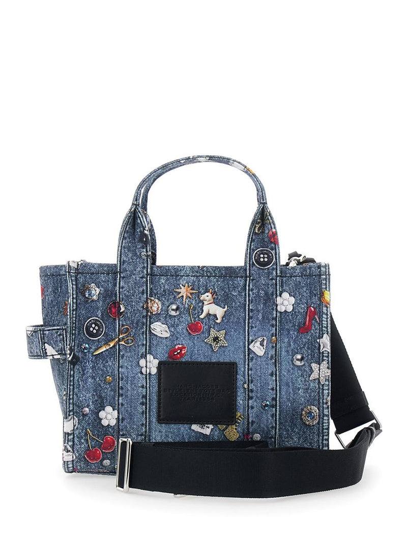 'The Small Tote' Blue Handbag With Graphic Print And Logo Lettering On The Front In Cotton Woman