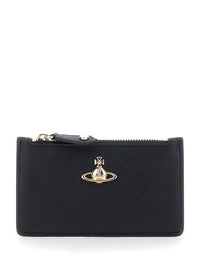Black Wallet With Orb Detail On The Front And Top Zip Closure In Ecoleather Woman