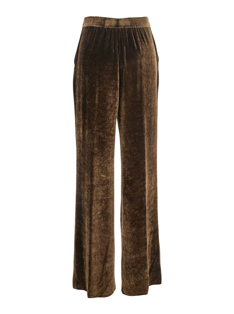 Brown Pants With High Waist And Wide Leg In Viscose Blend Woman