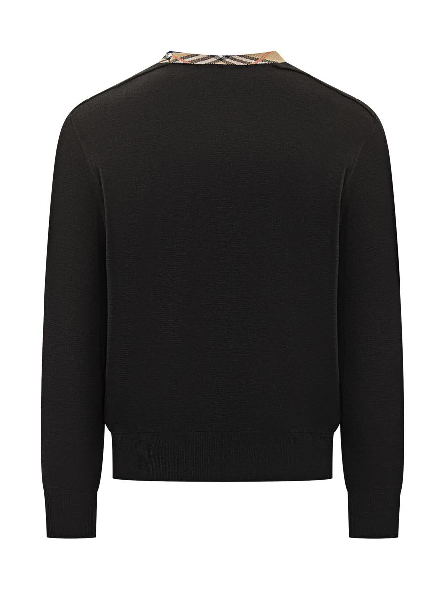 Burberry Black Crew Neck Sweater With Burberry Check Detail
