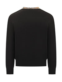 Burberry Black Crew Neck Sweater With Burberry Check Detail