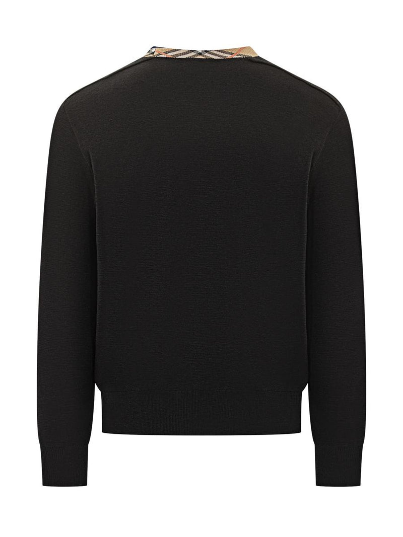 Burberry Black Crew Neck Sweater With Burberry Check Detail
