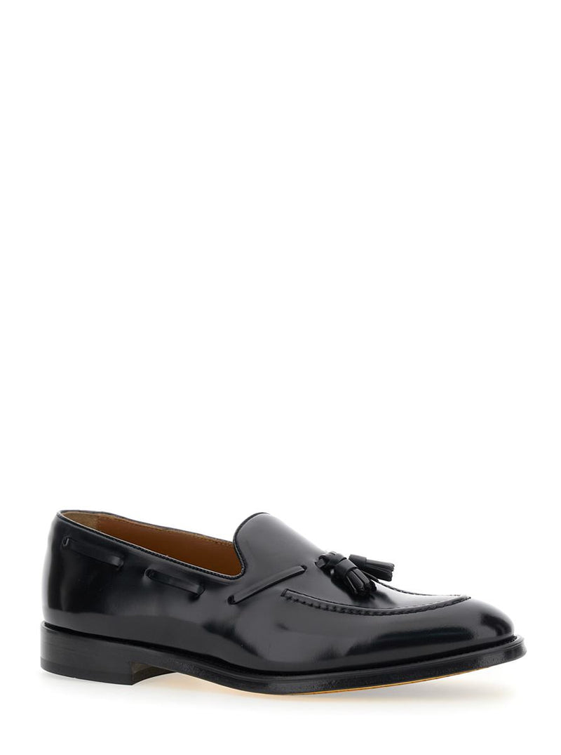 Black Slip-On Loafers With Tassel Detail In Smooth Leather Man