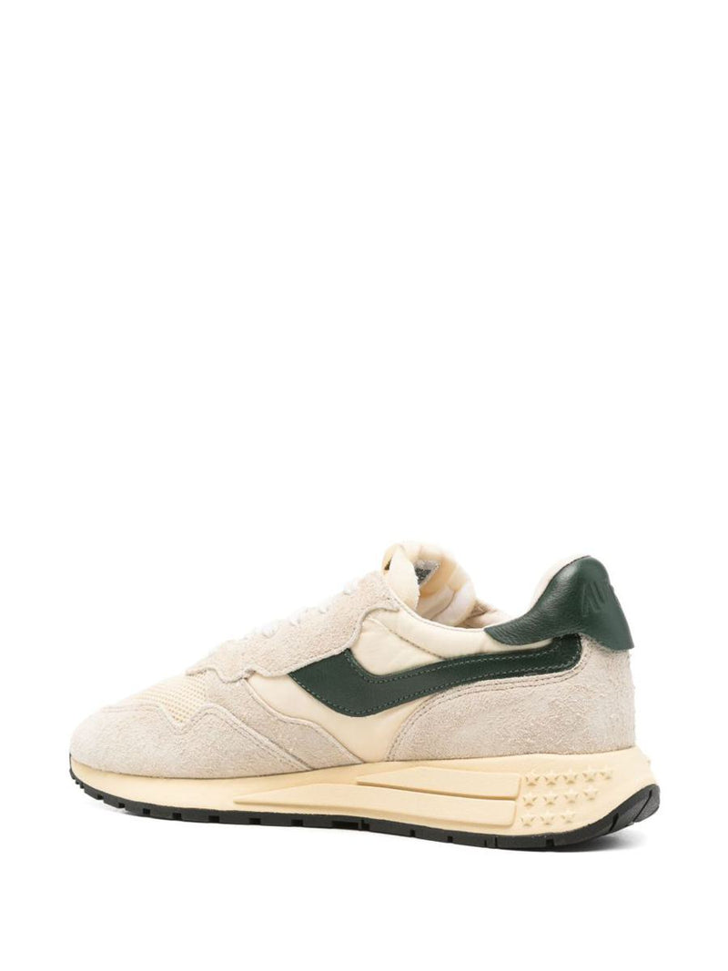 Autry Medalist Sneakers In Beige And Dark Green With Suede Inserts
