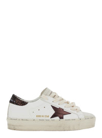 'Hi Star' White Low Top Sneakers With Glitter Star Patch And Platform In Leather Woman