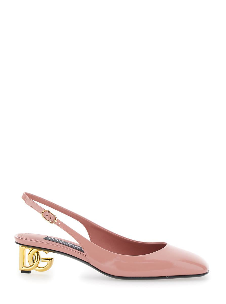 Pink Décolleté With Dg Logo On The Heel In Shiny Leather Woman