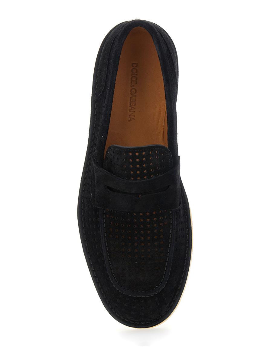 'Florio' Black Loafers With Logo Detail On The Rear And Penny Slot In Suede Woman