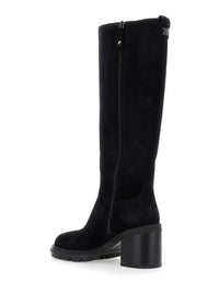 Black Boots With Zip Closure On The Side And Logo Embroidery On The Rear In Suede Woman