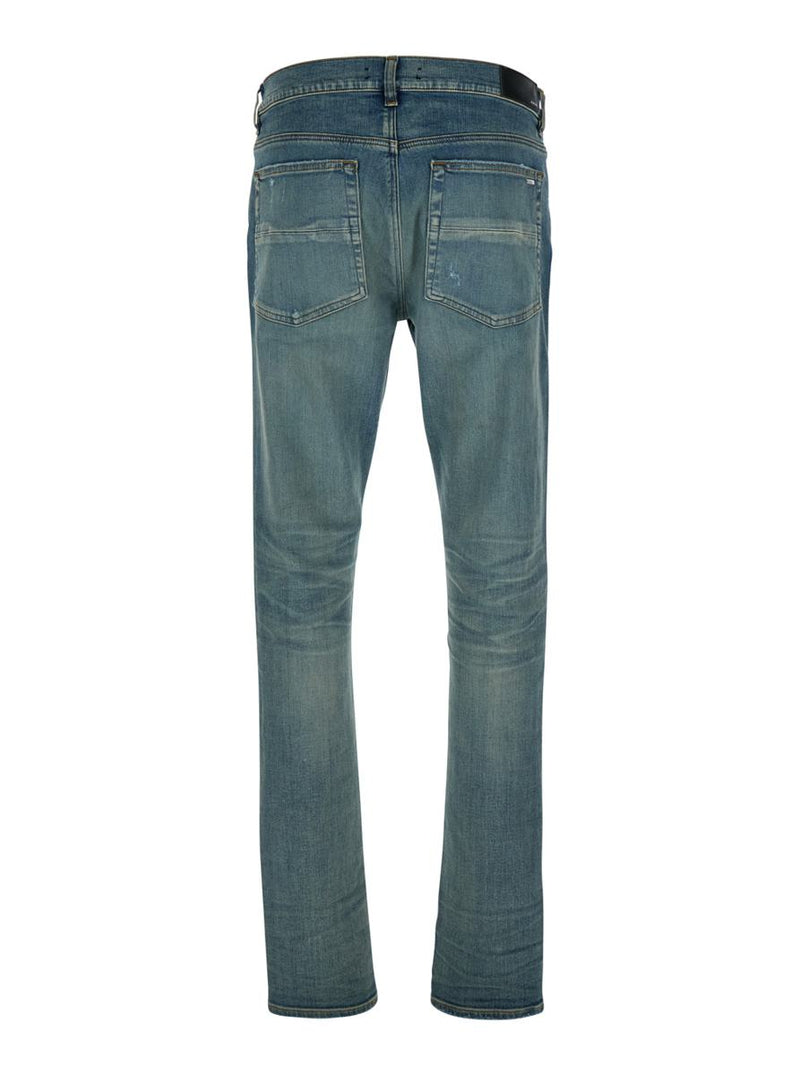 Blue 'Ma Quand' Jeans With Ripped Details On The Front And Logo Patch On The Rear In Denim Man