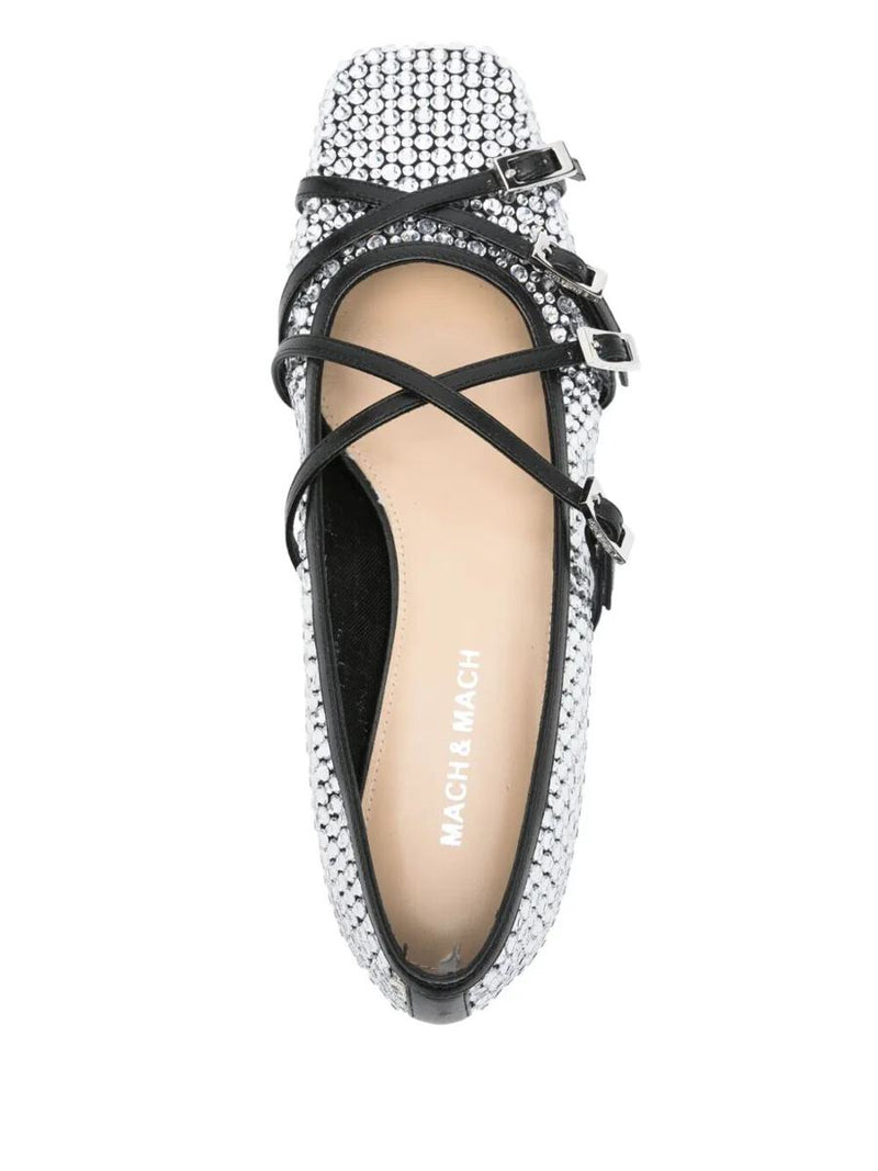 Mach & Mach Crystal Net Square Toe Ballerinas With Straps 10Mm Shoes