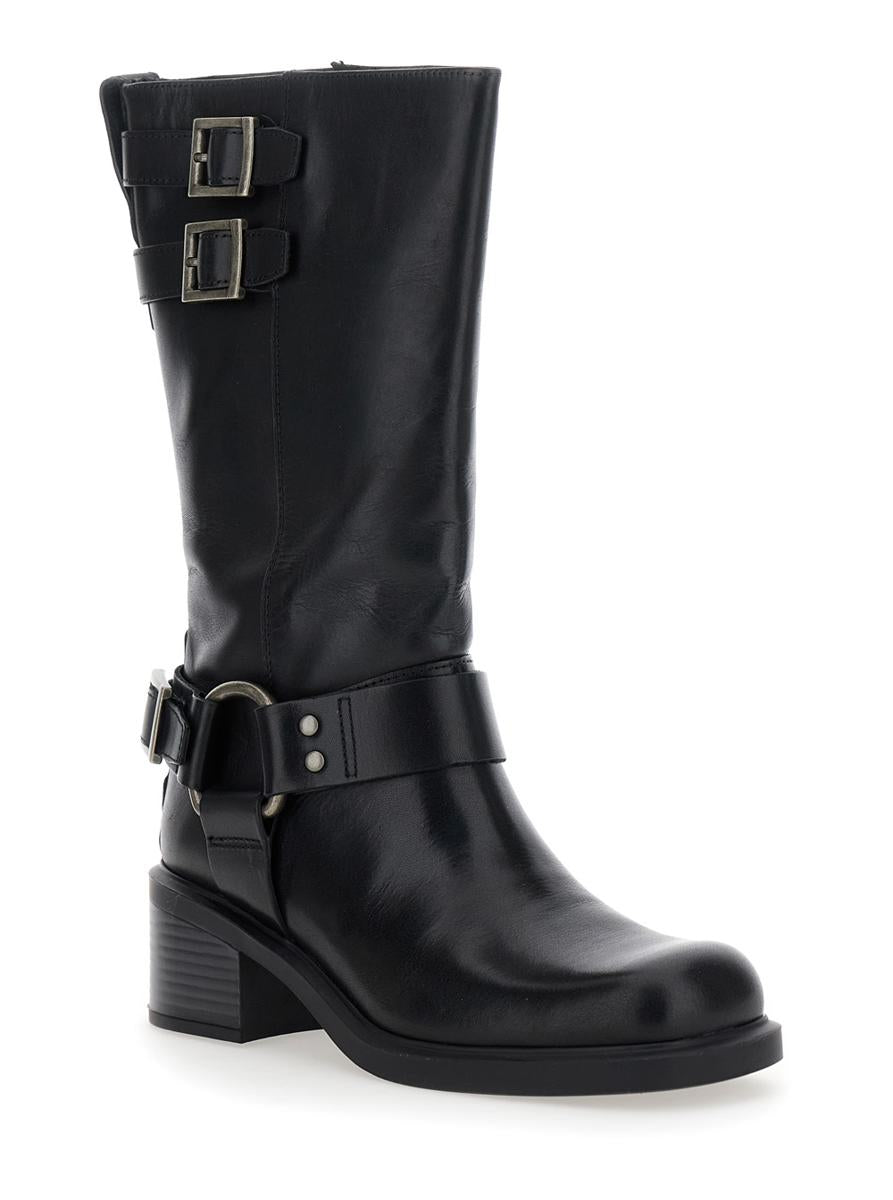 'Daniella' Black Ankle Boots With Buckles In Leather Woman