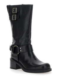 'Daniella' Black Ankle Boots With Buckles In Leather Woman