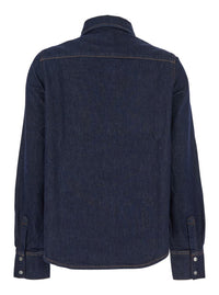 'Ben' Blue Shirt With Pointed Collar And Two Front Patch Pockets In Denim Woman
