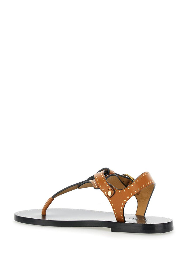 'Jooni' Brown Sandals With Buckle Closure And Metal Studs In Leather Woman
