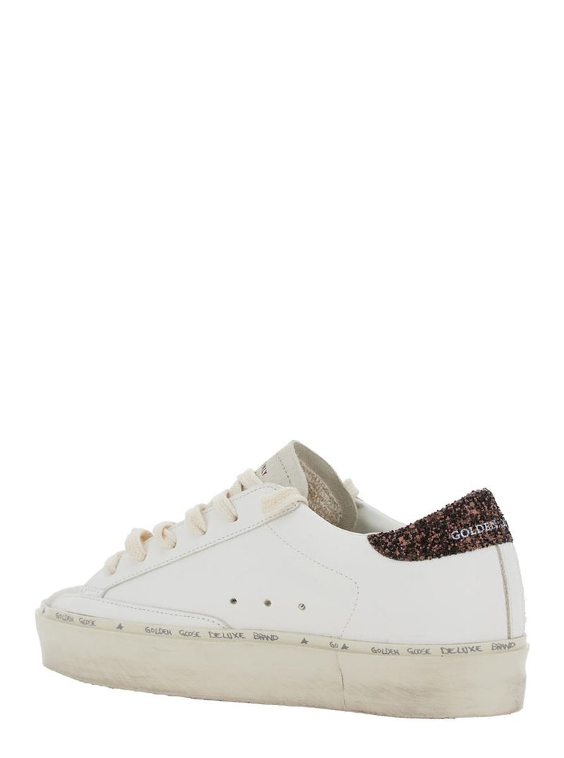 'Hi Star' White Low Top Sneakers With Glitter Star Patch And Platform In Leather Woman
