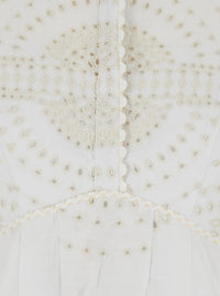 'Asahi' White Dress With All-Over Embroidery Design And Pleated Skirt In Cotton And Linen Blend Woman