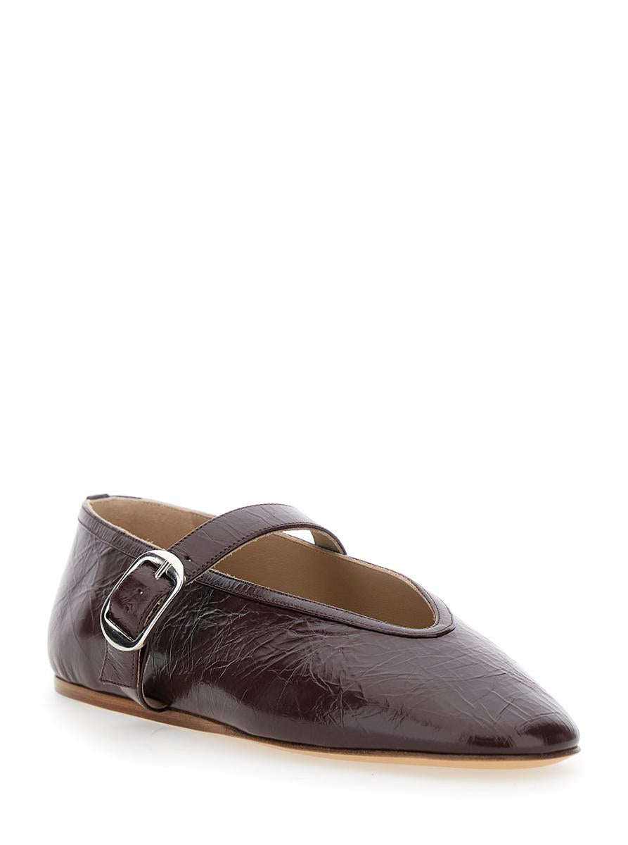 'Stella' Violet Ballet Shoes With Buckle Strap Closure In Leather Woman