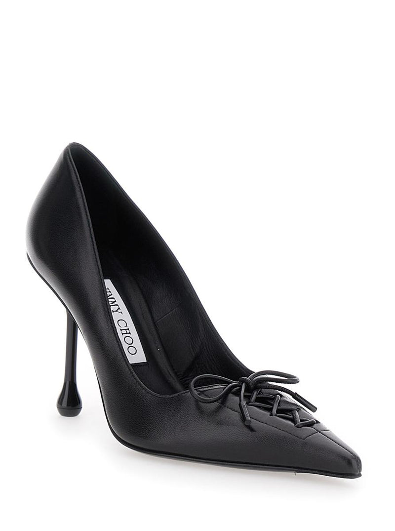 'Scarlett' Black Pumps With High Stiletto Heel And Front Laces In Leather Woman