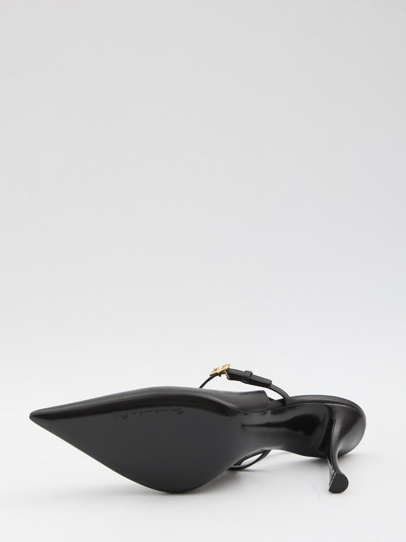 Black Leather Slingback Pumps