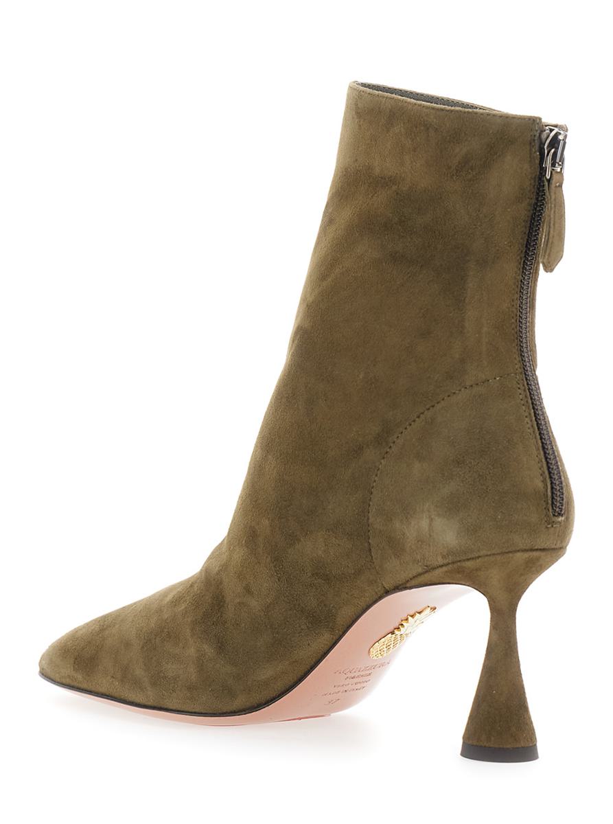 'Amore' Green Ankle Boots With Zip Closure And High Sculpted Heel In Suede Woman