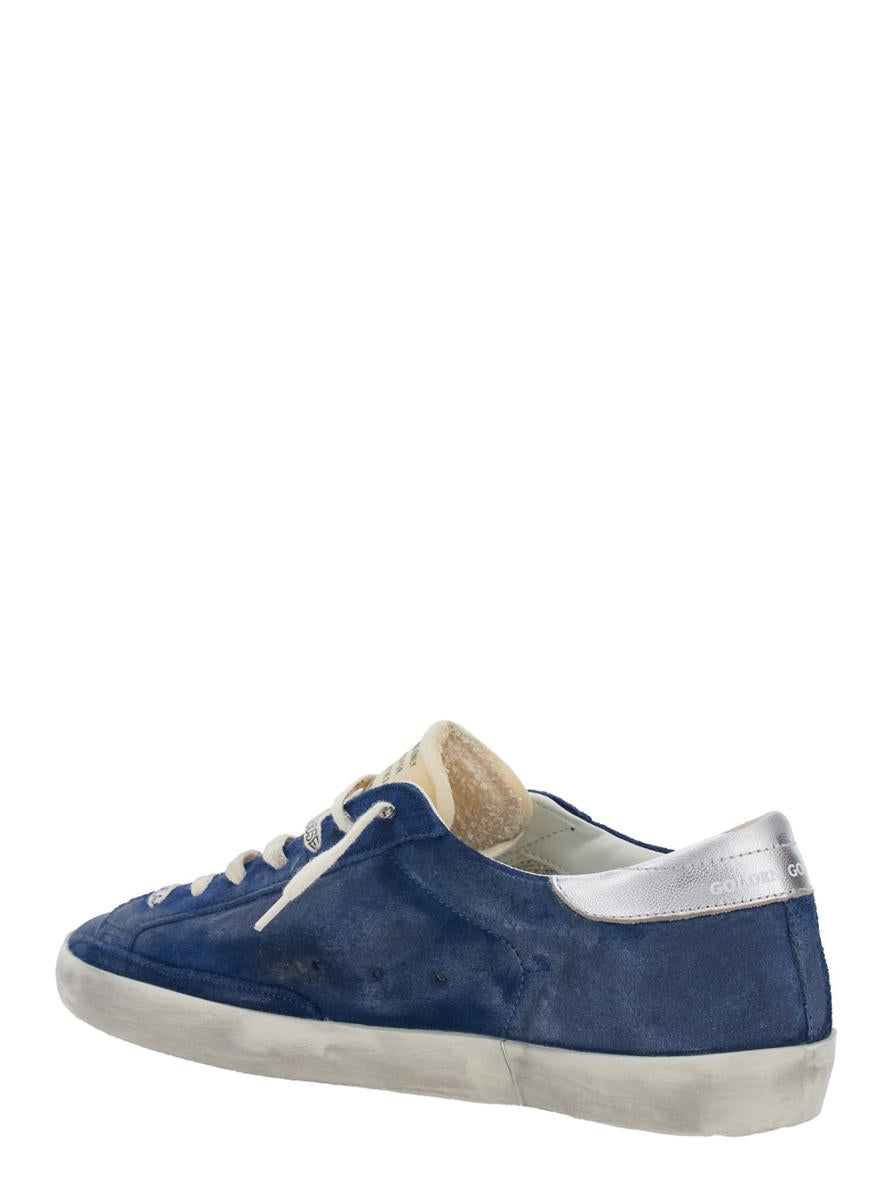'Super-Star' Blue Low Top Sneakers With Embossed Logo And Contrasting Heel In Suede Man