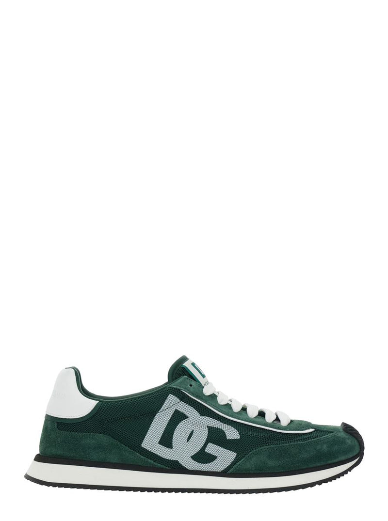 'Cushion' Green Sneakers With Logo Patch On The Tongue And Logo Detail On The Side In Suede And Fabric Man