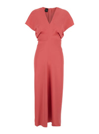 Pink Dress With V Neck And Short Sleeves In Tech Fabric Woman