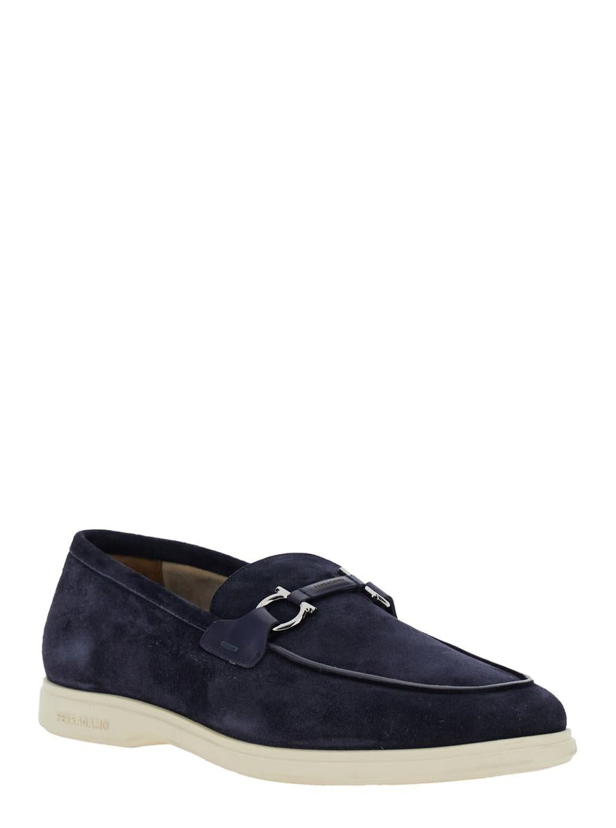 'Cosimo' Blue Loafers With Metallic Hooks On The Front In Suede Man