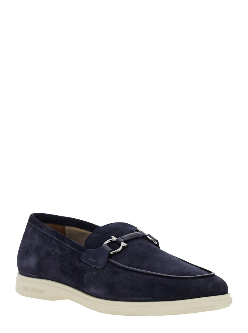 'Cosimo' Blue Loafers With Metallic Hooks On The Front In Suede Man