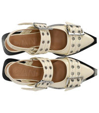 Ganni Egret Slingback Ballet Flat Shoe With Buckles
