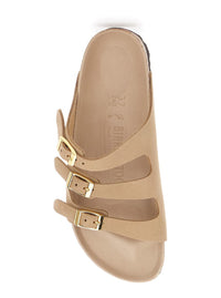 'Florida' Beige Sandals With Buckle With Logo Lettering In Leather Woman
