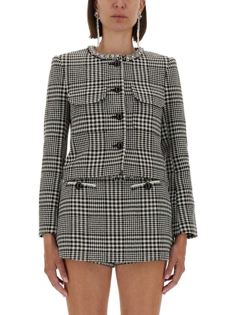 Self-Portrait Houndstooth Jacket With Crystals