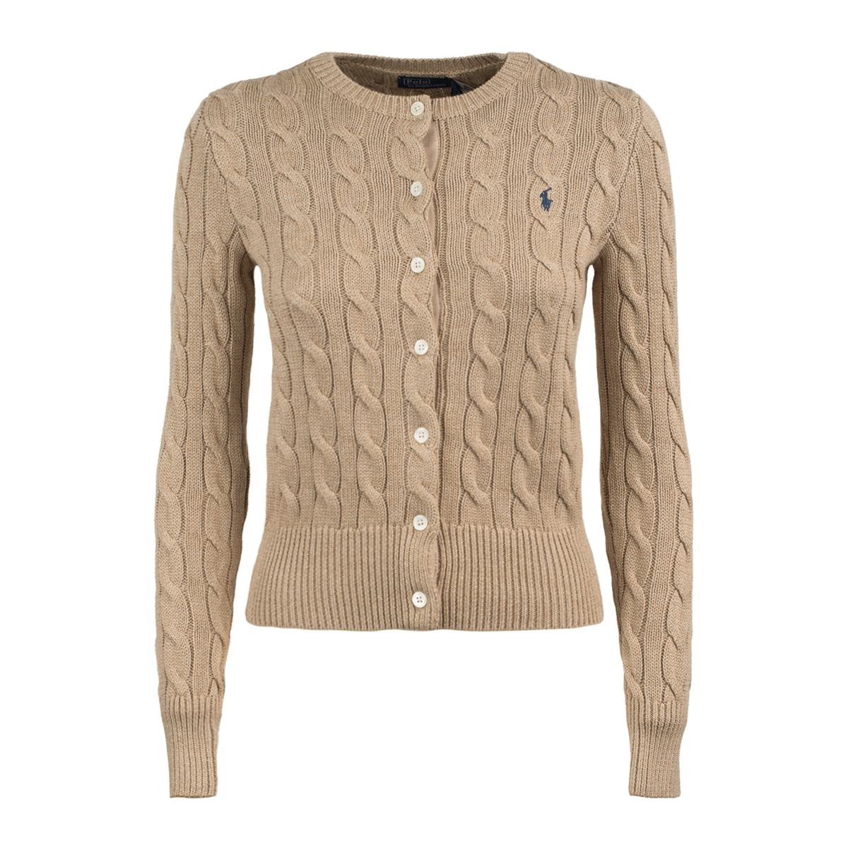 Ralph Lauren Light Saddle Heather Cotton Cable-Knit Crew Neck Cardigan