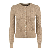 Ralph Lauren Light Saddle Heather Cotton Cable-Knit Crew Neck Cardigan