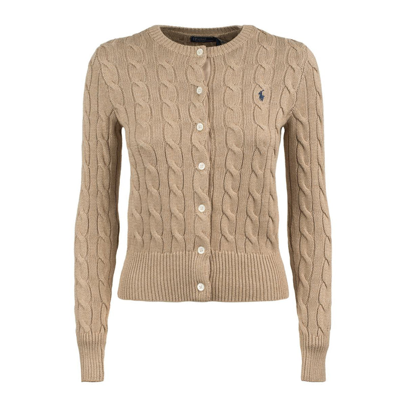 Ralph Lauren Light Saddle Heather Cotton Cable-Knit Crew Neck Cardigan