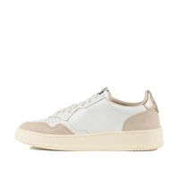 Autry White And Gold Leather And Suede Medalist Low Sneakers