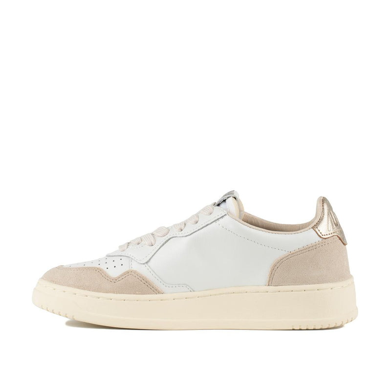 Autry White And Gold Leather And Suede Medalist Low Sneakers