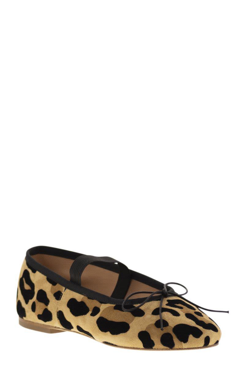 Anniel Leather Ballerina With Animal Pattern And Elastic Band