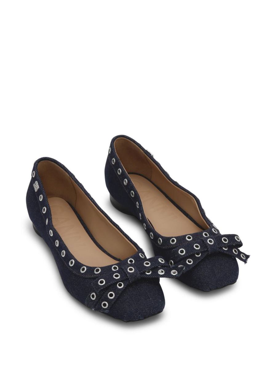 Ganni Blu Navy Ballerina Flats Embellished With Silver Studs