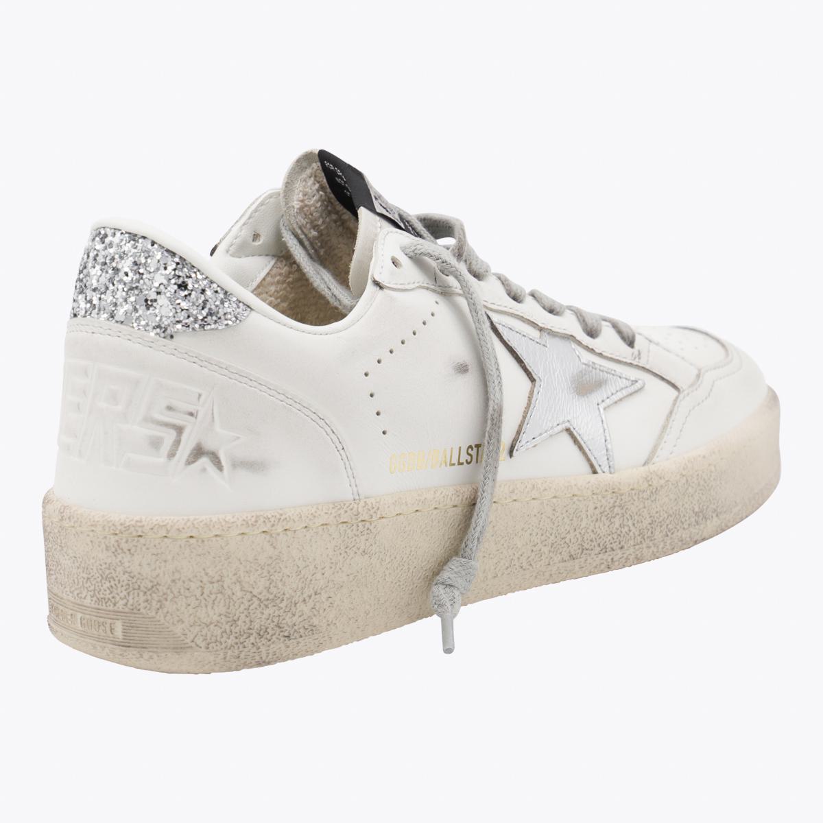 Golden Goose White And Silver Leather Ballstar 2 Sneakers
