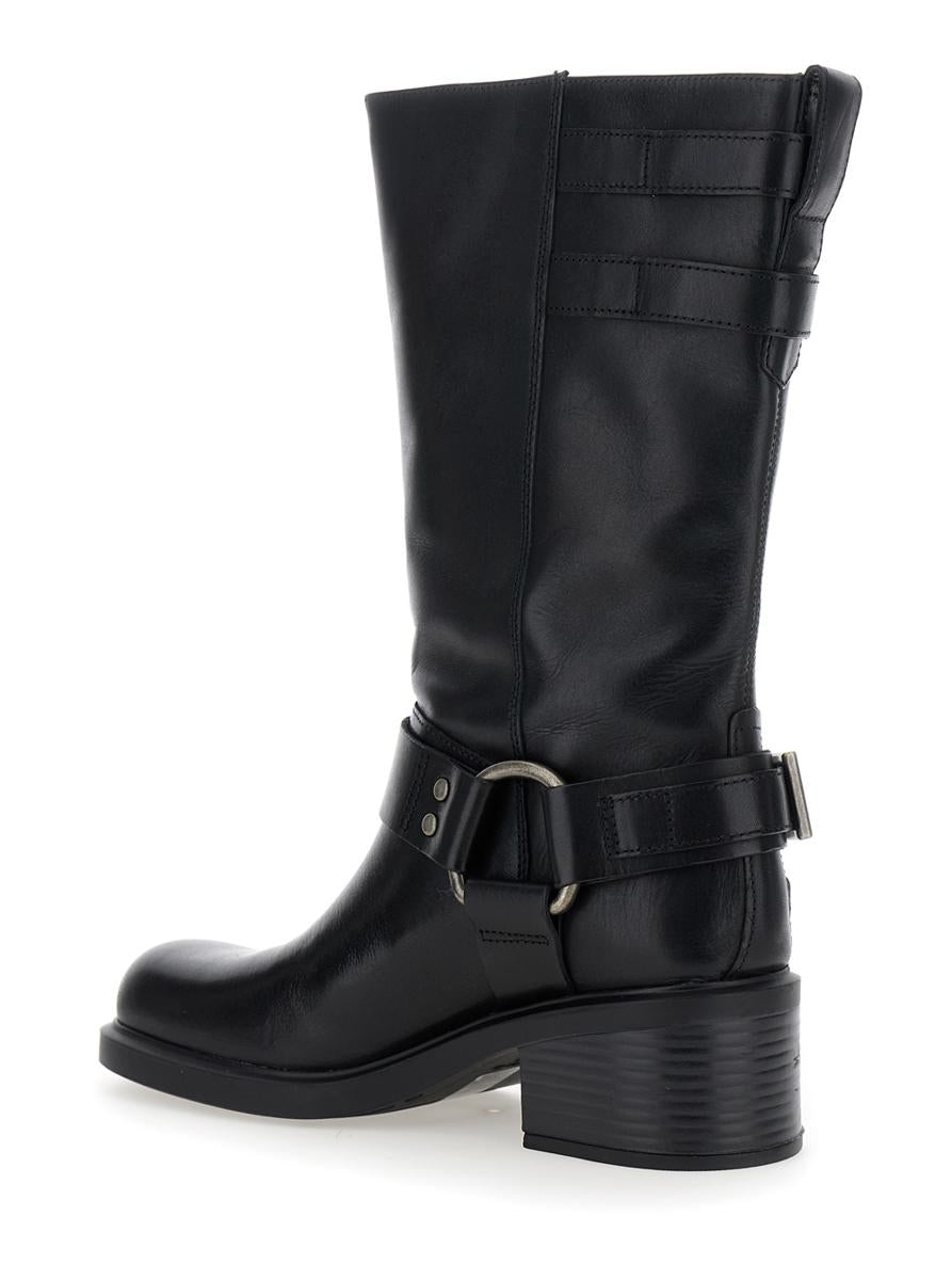 'Daniella' Black Ankle Boots With Buckles In Leather Woman