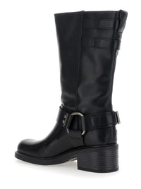 'Daniella' Black Ankle Boots With Buckles In Leather Woman
