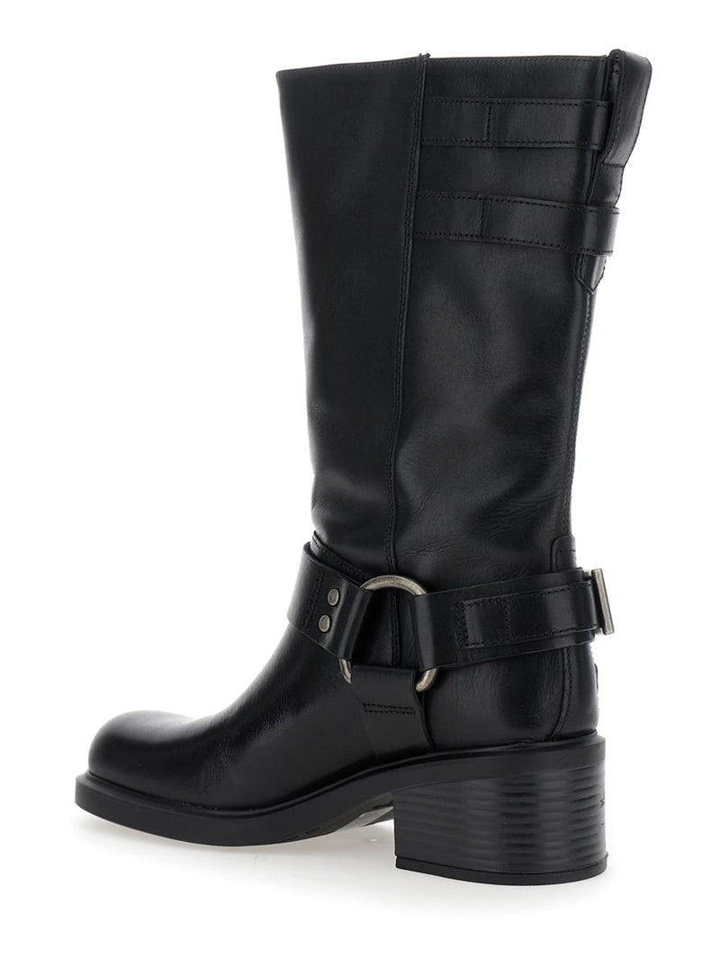 'Daniella' Black Ankle Boots With Buckles In Leather Woman