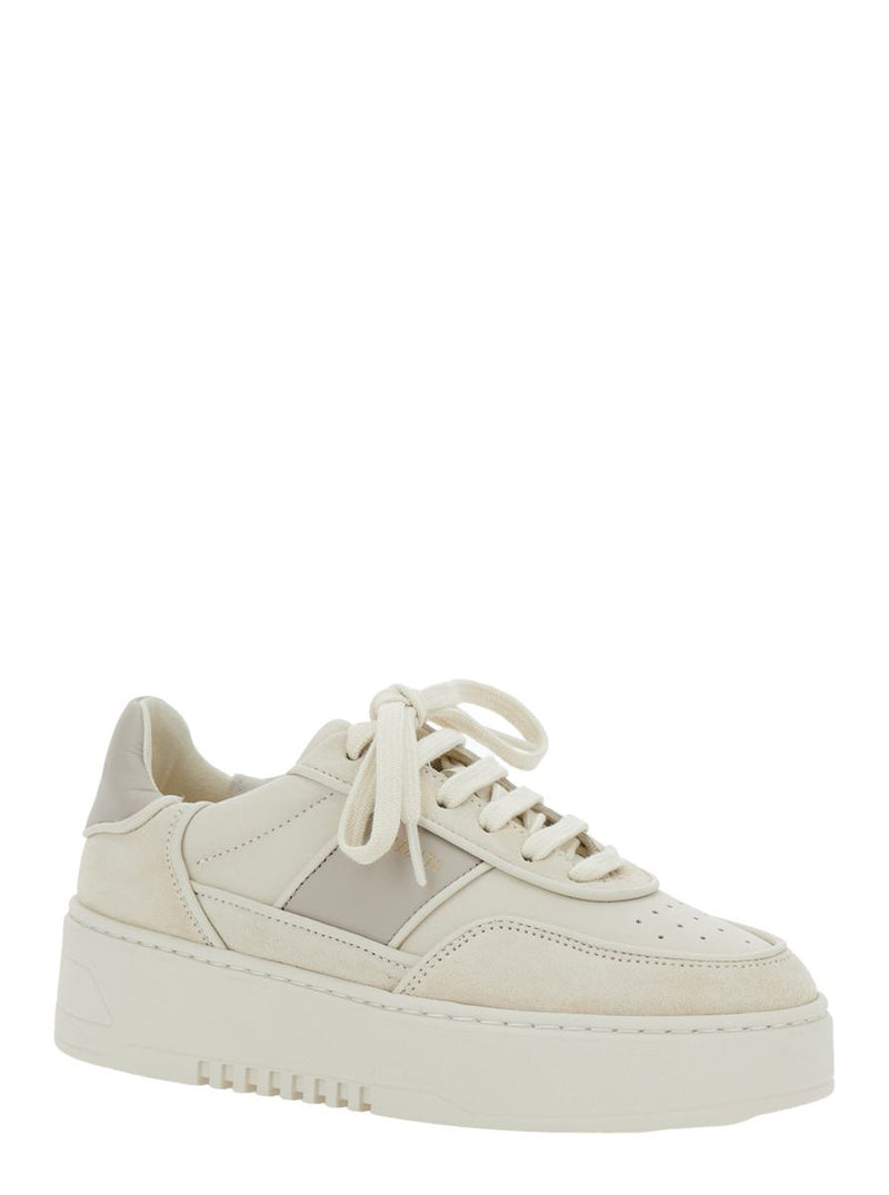 Beige Sneakers With Contrasting Heel With Logo Lettering In Leather Blend Woman