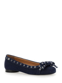 Blue Ballet Flats With Eyelet Details In Cotton Woman