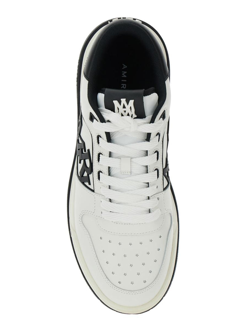 White Low Top Sneakers With Logo Patch On The Side And Contrasting Heel With Logo Lettering In Leather Man