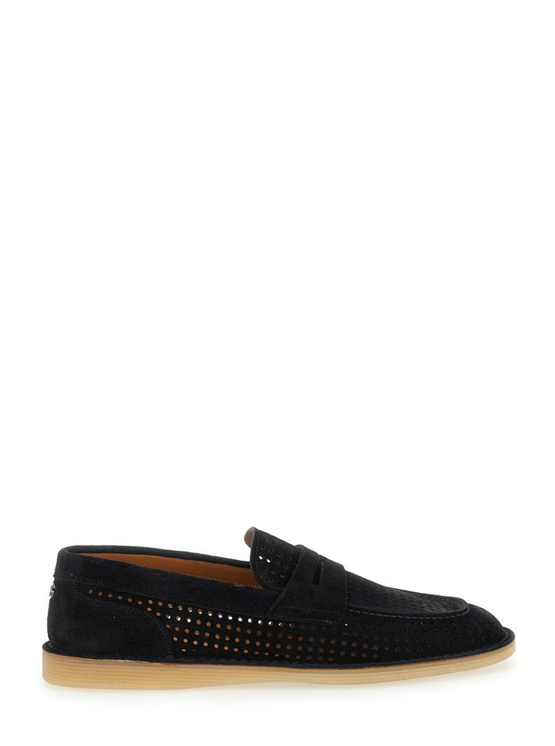 'Florio' Black Loafers With Logo Detail On The Rear And Penny Slot In Suede Woman